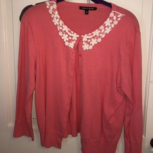 Pink Cardigan with White Lace
